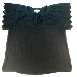 Chelsea Theodore‎ Woman Plus Size 1X TG Black Lace Neck Flutter Sleeve Top